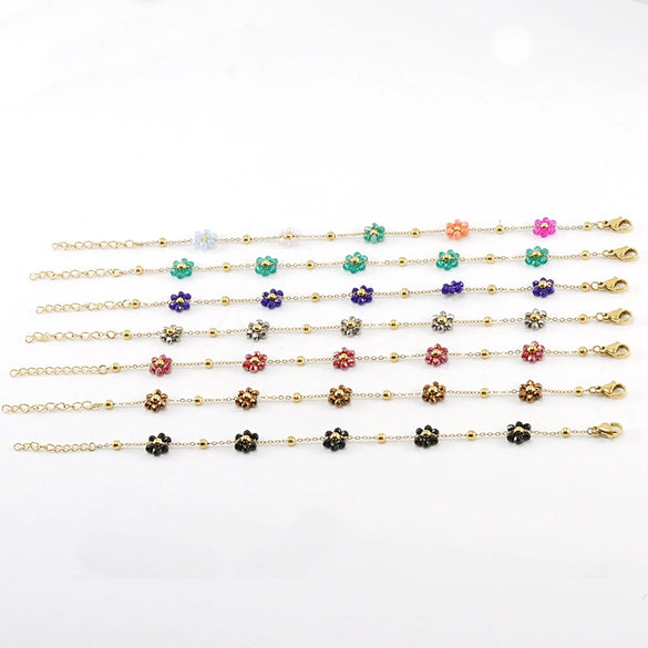 316L Stainless Steel 18K Gold Plated Crystal Flower Geometric Cross Chain Women's Bracelet And Necklace