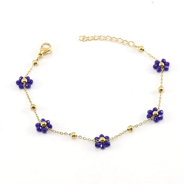 316L Stainless Steel 18K Gold Plated Crystal Flower Geometric Cross Chain Women's Bracelet And Necklace