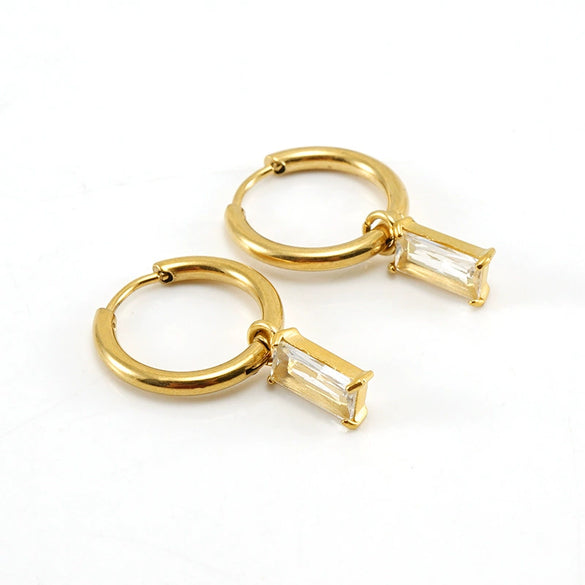 316L Stainless Steel 18K Gold Plated Square Geometric Drop Shape Earrings For Women