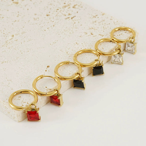 316L Stainless Steel 18K Gold Plated Square Geometric Drop Shape Earrings For Women