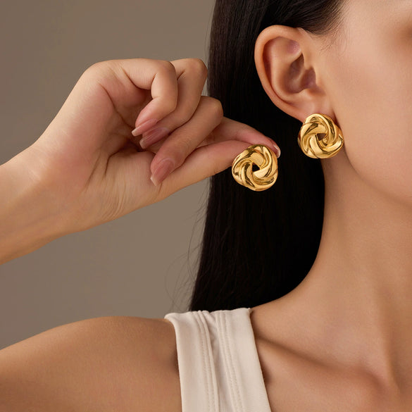 Titanium Steel 18K Gold Stainless Steel Retro Braided Circulation Women's Earrings With Electroplating Treatment