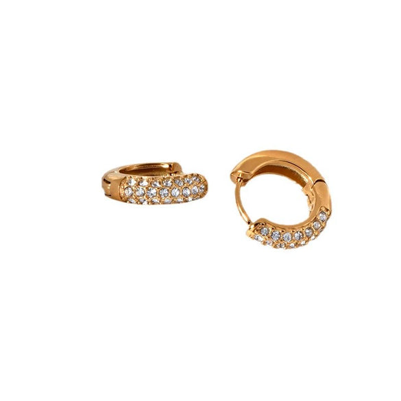 Titanium Steel 18K Golden Semicircle Diamond Inlaid Women's Simple Elegant Light Luxury Earrings With Electroplating