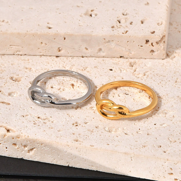 Titanium Steel Knotted Heart And Ushaped Retro Geometric Unisex Tail Ring Electroplated