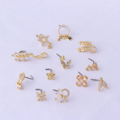 Titanium Steel L Screw Rod Fashion Zircon Nose Stud Piercing Jewelry Nose Ring