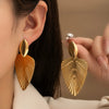 Titanium Steel Leaf Earrings Simple Style Electroplating Design