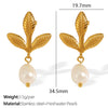 316L Stainless Steel Leaf Geometric Earrings For Women Electroplated Retro Cold Style