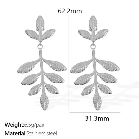 316L Stainless Steel Leaf Geometric Earrings For Women Electroplated Retro Cold Style