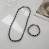 Titanium Steel Leather Ushape Cuban Chain Polished Unisex Bracelet