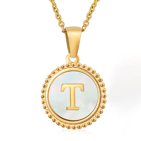316L Stainless Steel Letter Coin Necklace 18K Gold Plated Women's Fashion