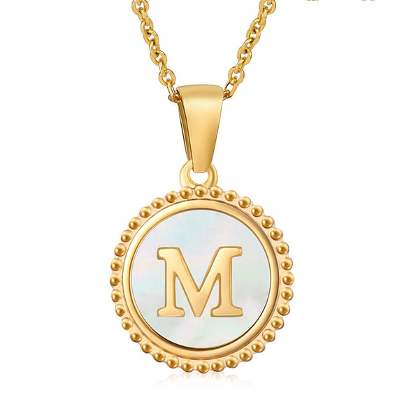 316L Stainless Steel Letter Coin Necklace 18K Gold Plated Women's Fashion