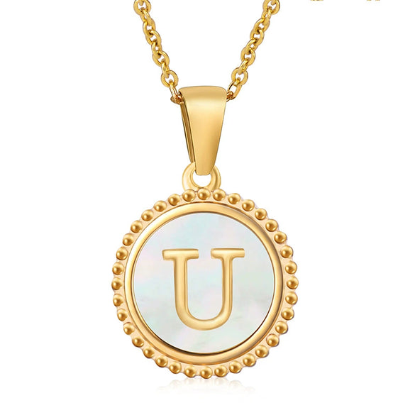 316L Stainless Steel Letter Coin Necklace 18K Gold Plated Women's Fashion