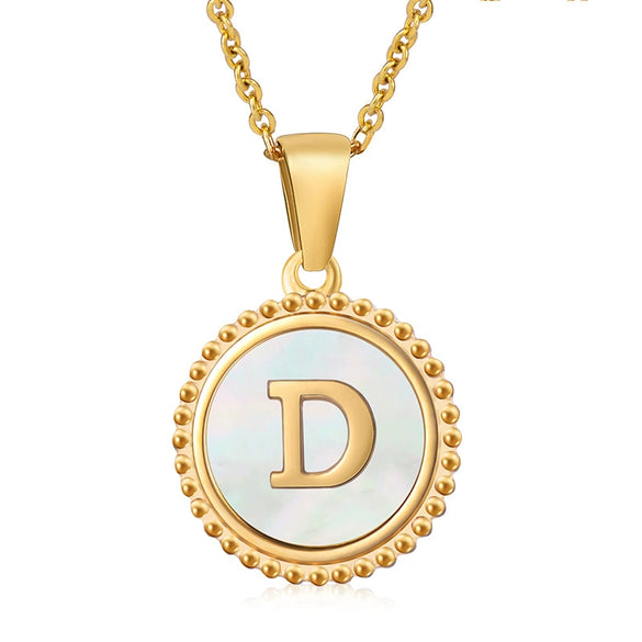 316L Stainless Steel Letter Coin Necklace 18K Gold Plated Women's Fashion