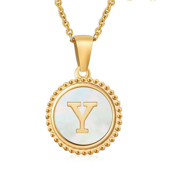 316L Stainless Steel Letter Coin Necklace 18K Gold Plated Women's Fashion