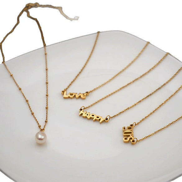 Titanium Steel Letter Pendant Doublelayer Necklace Simple Fashion Electroplated Cross Chain Women's Accessory