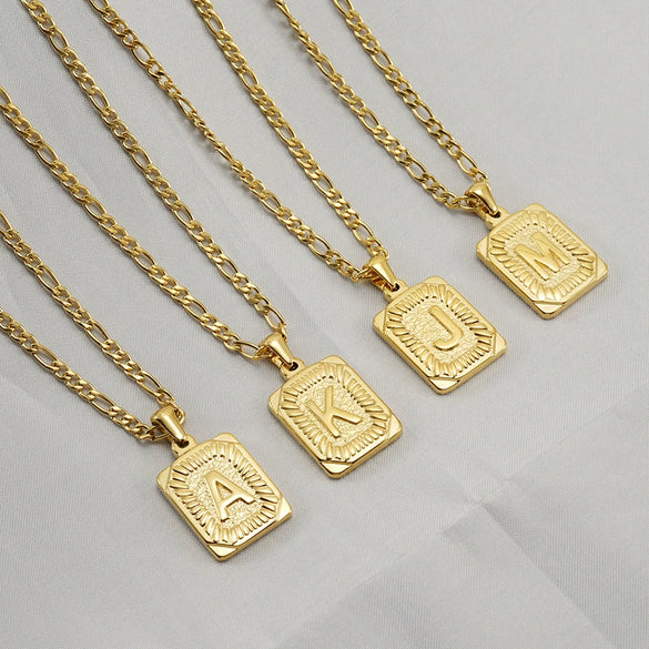 316L Stainless Steel Letter Pendant Necklace For Men Figaro Chain