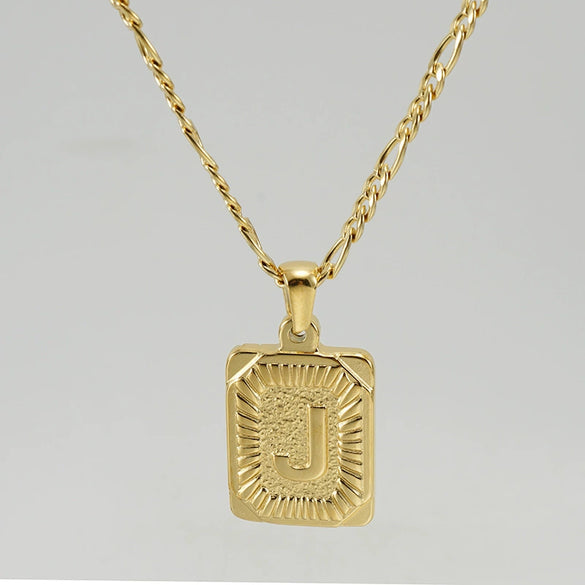 316L Stainless Steel Letter Pendant Necklace For Men Figaro Chain