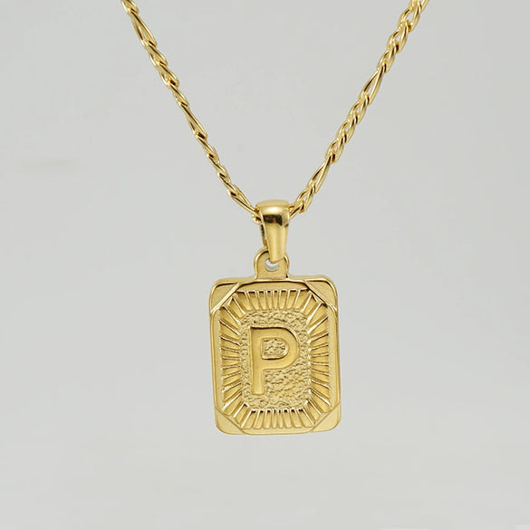 316L Stainless Steel Letter Pendant Necklace For Men Figaro Chain