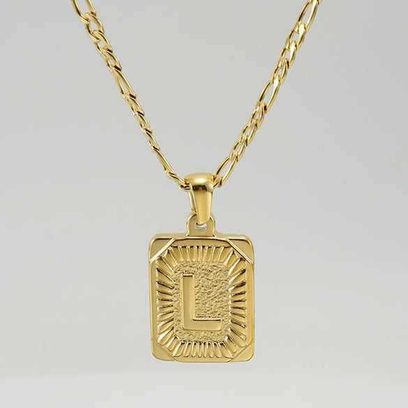316L Stainless Steel Letter Pendant Necklace For Men Figaro Chain
