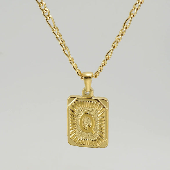 316L Stainless Steel Letter Pendant Necklace For Men Figaro Chain