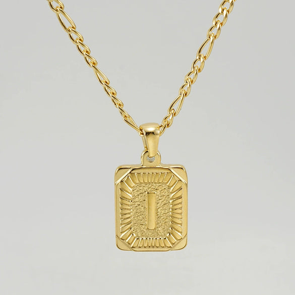 316L Stainless Steel Letter Pendant Necklace For Men Figaro Chain