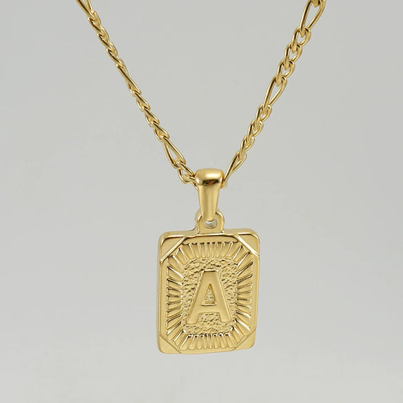 316L Stainless Steel Letter Pendant Necklace For Men Figaro Chain