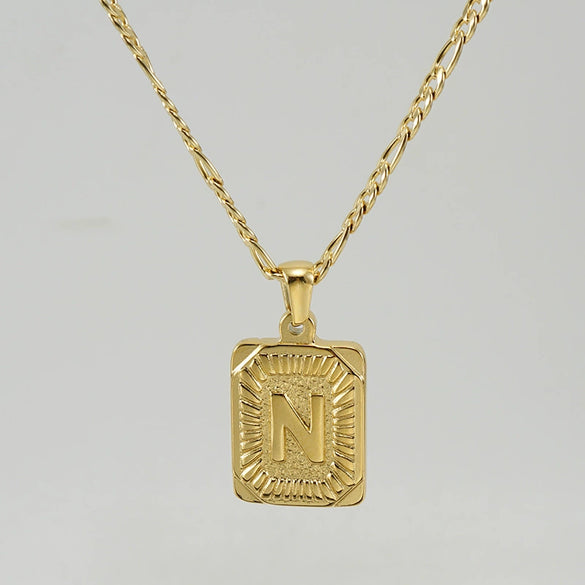 316L Stainless Steel Letter Pendant Necklace For Men Figaro Chain
