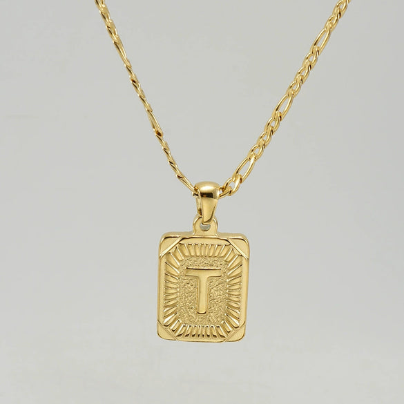 316L Stainless Steel Letter Pendant Necklace For Men Figaro Chain