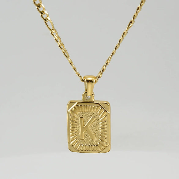 316L Stainless Steel Letter Pendant Necklace For Men Figaro Chain