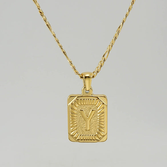 316L Stainless Steel Letter Pendant Necklace For Men Figaro Chain
