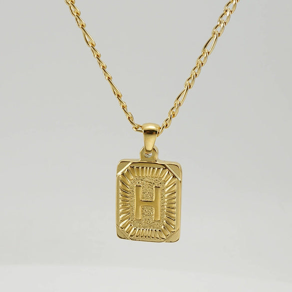316L Stainless Steel Letter Pendant Necklace For Men Figaro Chain