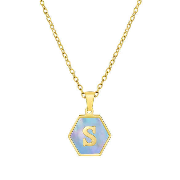 316L Stainless Steel Letter Polygon Pendant Necklace For Women With Electroplating Treatment