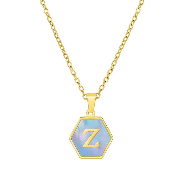 316L Stainless Steel Letter Polygon Pendant Necklace For Women With Electroplating Treatment
