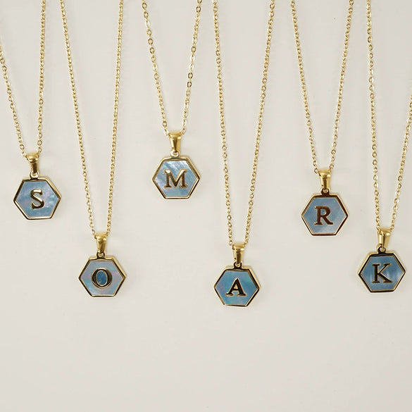 316L Stainless Steel Letter Polygon Pendant Necklace For Women With Electroplating Treatment