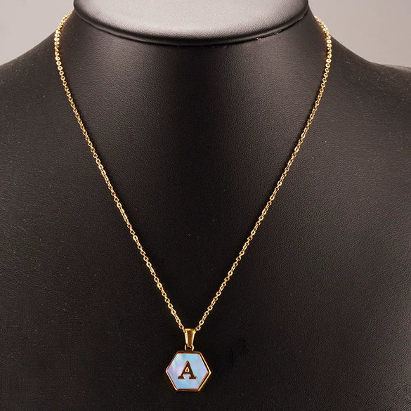 316L Stainless Steel Letter Polygon Pendant Necklace For Women With Electroplating Treatment