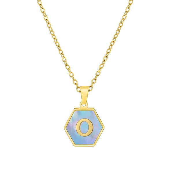 316L Stainless Steel Letter Polygon Pendant Necklace For Women With Electroplating Treatment