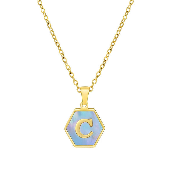 316L Stainless Steel Letter Polygon Pendant Necklace For Women With Electroplating Treatment