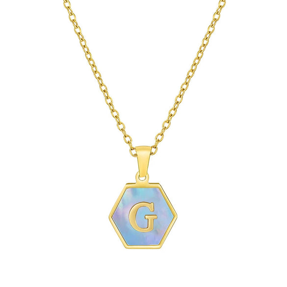 316L Stainless Steel Letter Polygon Pendant Necklace For Women With Electroplating Treatment