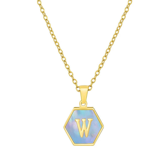 316L Stainless Steel Letter Polygon Pendant Necklace For Women With Electroplating Treatment
