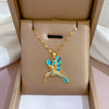 Titanium Steel Light Luxury Colorful Woodpecker Zircon Geometric Design Necklace