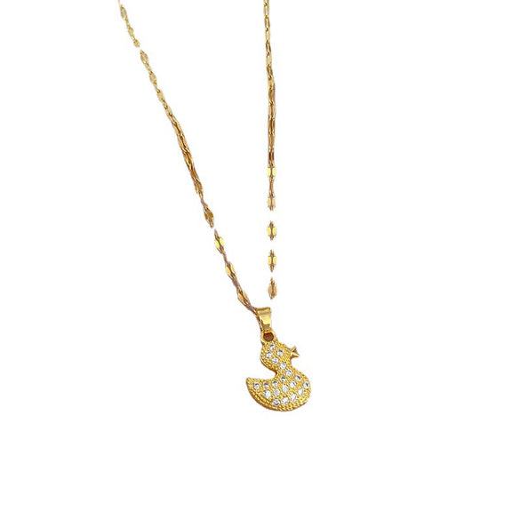 Titanium Steel Light Luxury Duckling Zircon Necklace With Diamond And Geometric Design