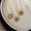 Titanium Steel Light Luxury Flower Pattern Electroplated Opal Earrings And Necklace