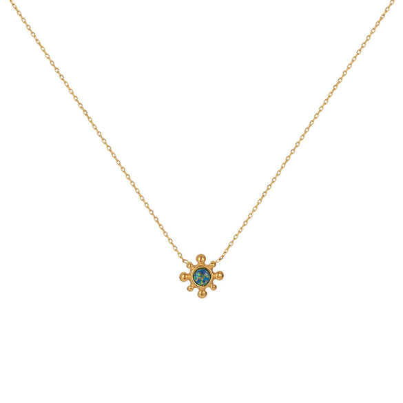 Titanium Steel Light Luxury Flower Pattern Electroplated Opal Earrings And Necklace