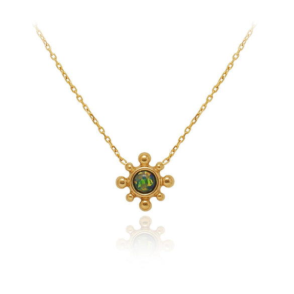 Titanium Steel Light Luxury Flower Pattern Electroplated Opal Earrings And Necklace