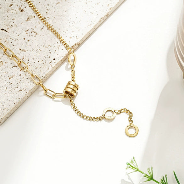 Titanium Steel Light Luxury Geometric Tassel Women's Clavicle Chain With Electroplating