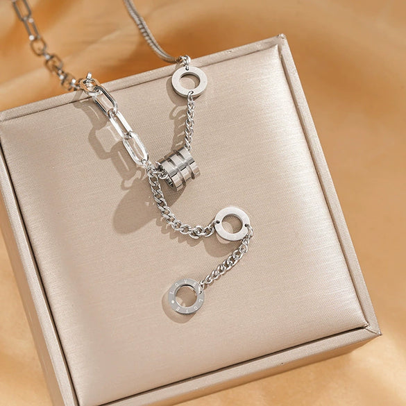 Titanium Steel Light Luxury Geometric Tassel Women's Clavicle Chain With Electroplating