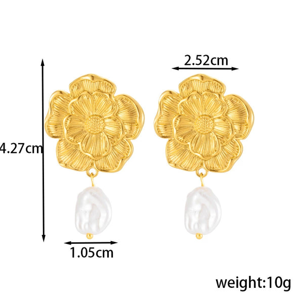 Titanium Steel Light Luxury Star Flower Tassel Earrings With Electroplating