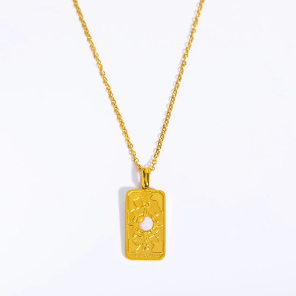 Titanium Steel Literature And Art Style Geometric Star Sun Moon Threedimensional Relief Gold Inlaid Opal Pendant Necklace With Snake Bone Chain