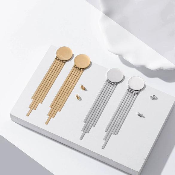 Titanium Steel Long Tassel Earrings For Women Light Luxury Style