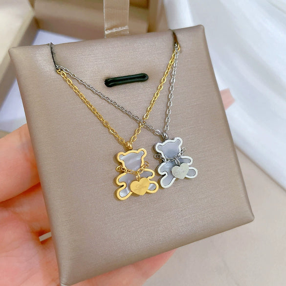 Titanium Steel Love Bear Cartoon Geometric Electroplated Necklace For Female