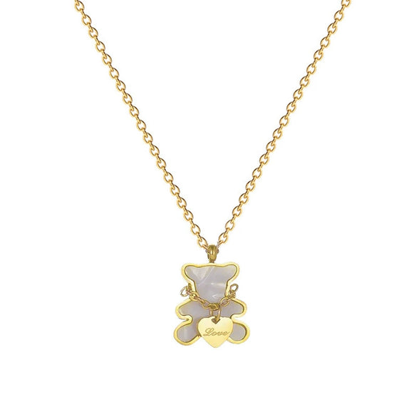 Titanium Steel Love Bear Cartoon Geometric Electroplated Necklace For Female